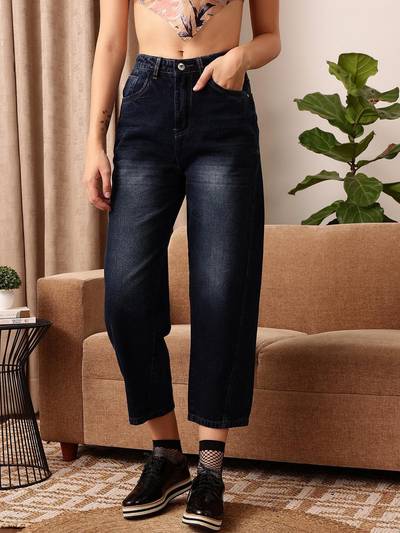 Navy Blue Carrot Fit Denim Jeans