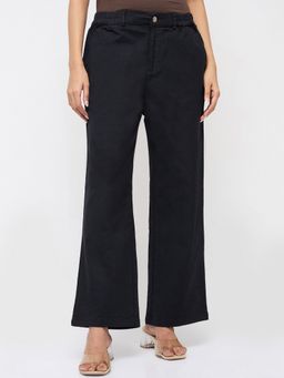 Spykar - Women Black Solid Straight Fit Mid Rise Trouser