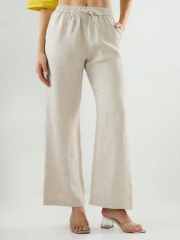 Spykar - Women Off White Solid Wide Leg High Rise Trouser