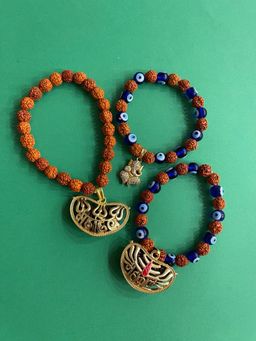 Digital Dress Room - Fancy Bracelets Gold Plated Mahakal&Ganesha's Rudraksha Rakhi Bracelet (Pack of 3)