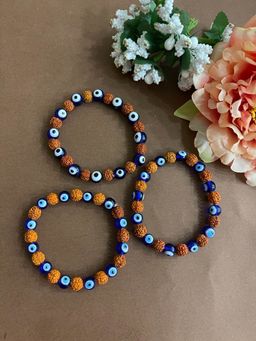 Digital Dress Room - Designer Rakhi Bracelet Beaded Rudraksha & Evil Eye Charms (Pack of 3)