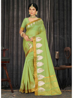 Sangam Prints - Green Siroski Work Traditional Saree with Unstitched Blouse