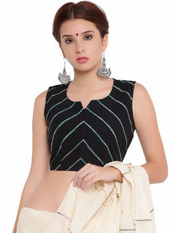 PRATHAA - Black Khesh Sleeveless Stitched Blouse