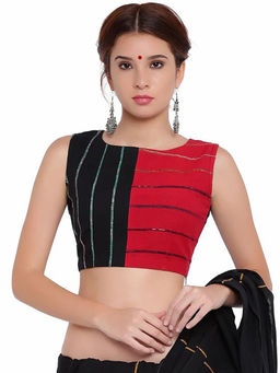 PRATHAA - Black & Red Khesh Sleeveless Stitched Blouse