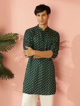 Vastramay - Green Printed Satin Regular Kurta