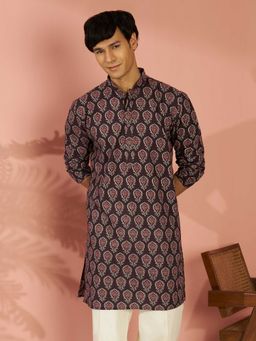 Vastramay - Brown Printed Cotton Regular Kurta