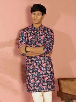 Vastramay - Blue Floral Cotton Regular Kurta