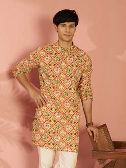 Vastramay - Yellow Printed Cotton Regular Kurta