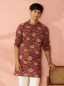 Vastramay - Pink Floral Cotton Regular Kurta