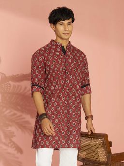 Vastramay - Rust Printed Cotton Regular Kurta