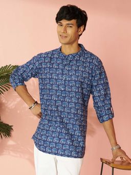 Vastramay - Blue Printed Cotton Regular Kurta