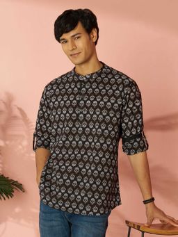 Vastramay - Black Printed Cotton Regular Kurta