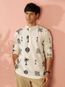 Vastramay - Cream Printed Cotton Regular Kurta