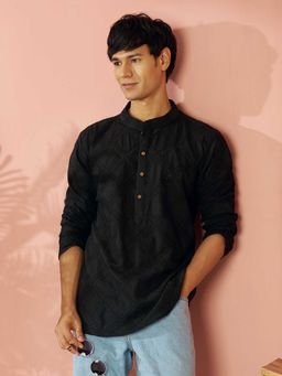 Vastramay - Black Embroidered Cotton Regular Kurta