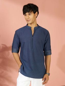 Vastramay - Blue Solid Cotton Regular Kurta