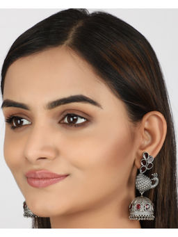 STUDIO B40 - Red Peacock Silver Toned Jhumka