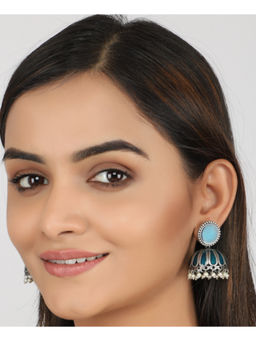STUDIO B40 - Blue Dome Shape Silver Toned Jhumka
