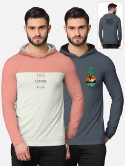 BULLMER - Printed Full Sleeve Hooded Sweatshirts For Men Multi-color (Pack of 2)