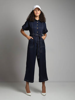 VERO MODA - Navy Blue Denim Jumpsuit With Belt (set of 2)