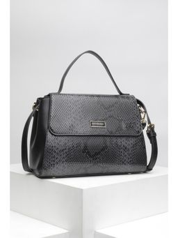 Van Heusen - Women Black Textured Casual Handbag with Detachable Strap