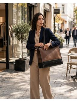 FARGO - Women Vegan Leather Mod Tote Bag - Brown (M)