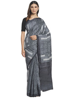 Fabindia - Grey Hand Block Print Silk Saree