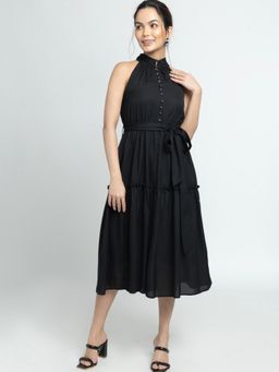 JULO - Midnight Black Halter Neck Midi Dress