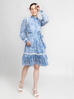 JULO - Misty Floral High Neck Knee Length Dress