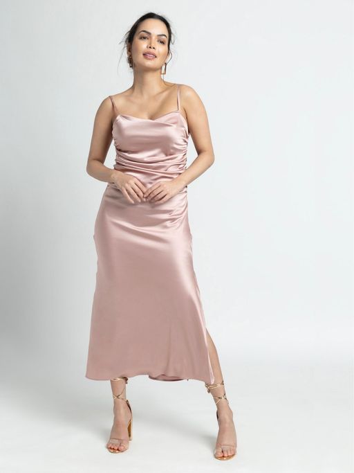 rose gold satin midi dress Claire Midi Dress ~ Rose Gold Luxe Satin M