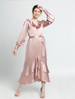 JULO - Rose Gold Ruffle V Maxi Dress