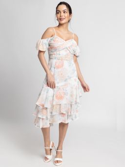 JULO - Exquisite Ivory Off Shoulder Midi Dress