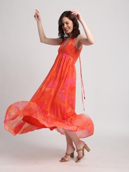 JULO - Playful Orange Surplice Maxi Dress