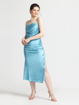 JULO - Turquoise Blue Cowl Midi Dress