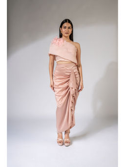 Weaving Cult - Rose Pink Luxe 3D Flower Party Co-Ord (Set of 2)