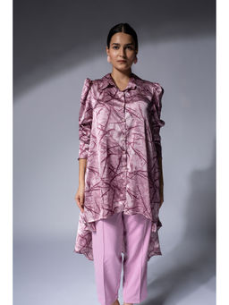Weaving Cult - Pink Abstract Printed Asymmetrical Bias Shirt