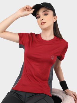 CHKOKKO - Women Half Sleeve Sports T-Shirt - Maroon