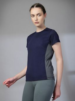 CHKOKKO - Women Half Sleeve Sports T-Shirt - Navy Blue