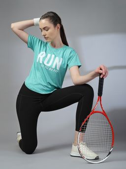 CHKOKKO - Women Round Neck Dry Fit Sea Green Gym Sports T-Shirt