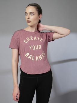 CHKOKKO - Women Round Neck Dry Fit Mauve Gym Sports T-Shirt