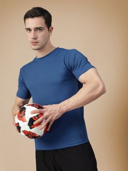 CHKOKKO - Mens Blue Regular Fit Sports T-Shirt