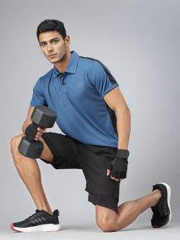 CHKOKKO - Men Blue Half Sleeve Gym Polo T-Shirt