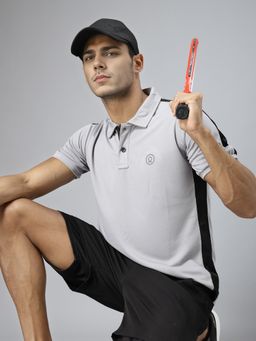 CHKOKKO - Men Grey Half Sleeve Gym Polo T-Shirt