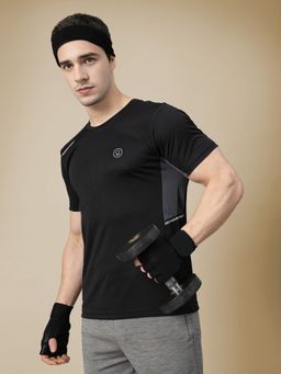 CHKOKKO - Men Black Round Neck Sports T-Shirt