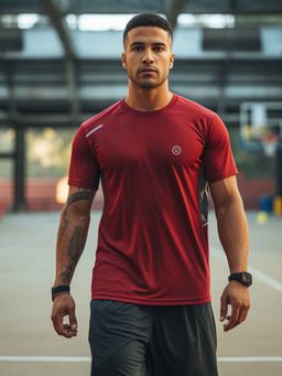CHKOKKO - Men Red Round Neck Sports T-Shirt