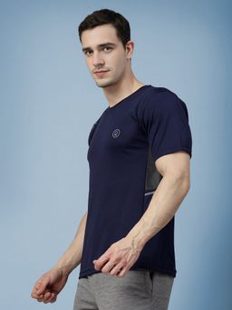 CHKOKKO - Men Blue Round Neck Sports T-Shirt