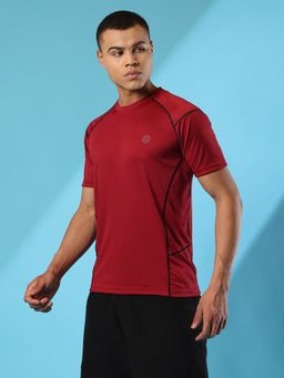 CHKOKKO - Mens Red Round Neck Sports T-Shirt