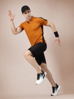 CHKOKKO - Men Rust Polyester Solid Regular Fit Polo T-Shirt