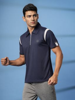 CHKOKKO - Men Blue Polyester Solid Regular Fit Polo T-Shirt