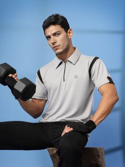 CHKOKKO - Men Grey Polyester Solid Regular Fit Polo T-Shirt