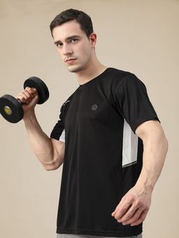 CHKOKKO - Men Black Polyester Colorblock Regular Fit T-Shirt
